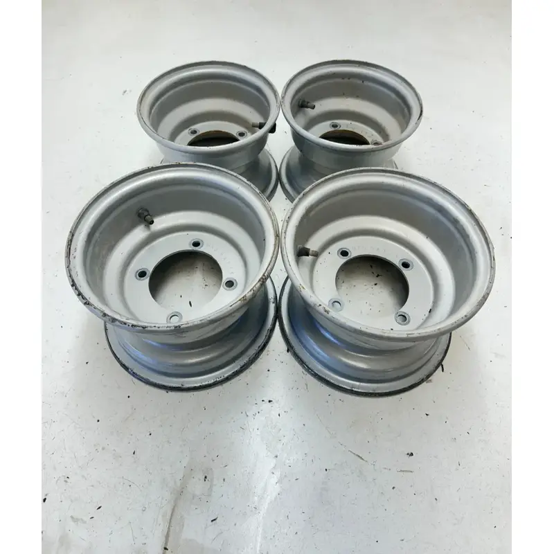 02 2002 Polaris Scrambler 90 2 Stroke OEM LOT Wheel Rim Set Front 7x5 Rear 8x5.5