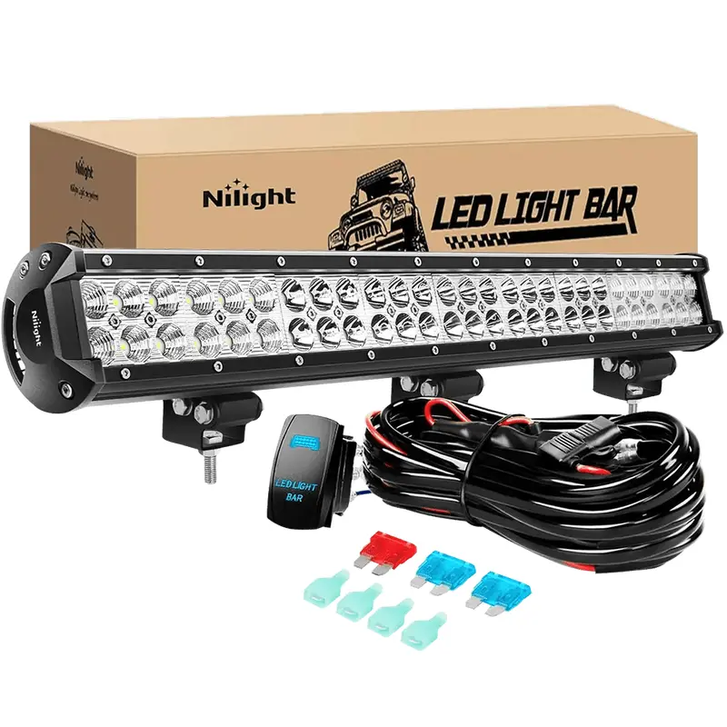 25 Inch 162W Double Row Spot Flood LED Light Bar | 12FT Wire 5Pin Switch