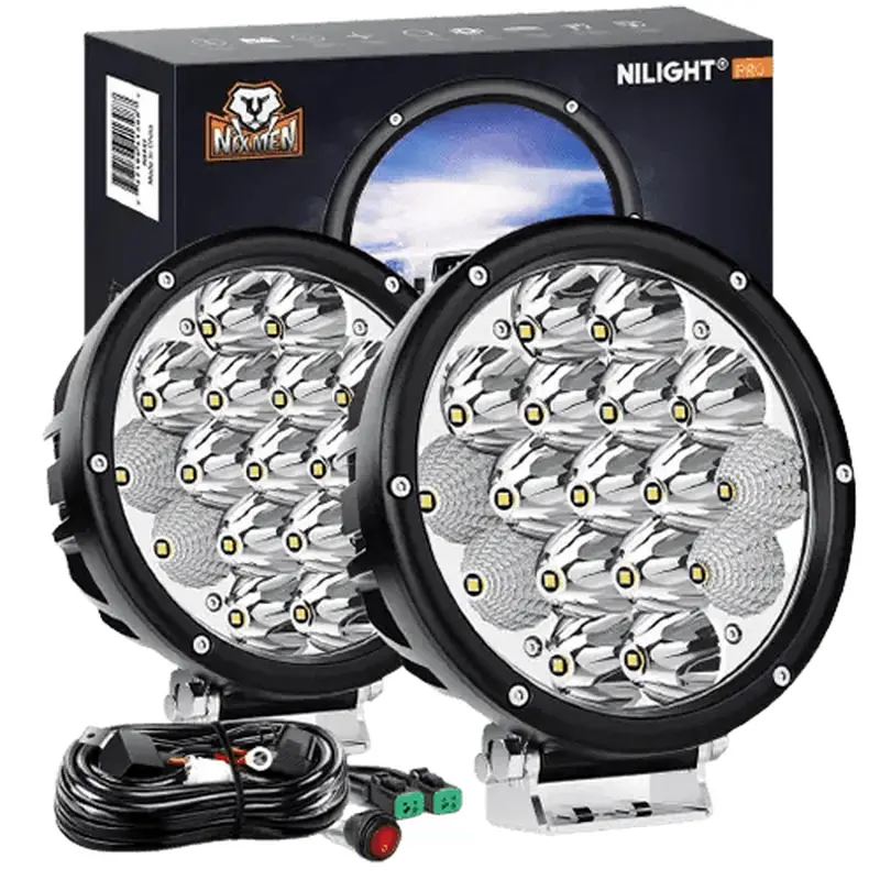 7 Inch 85W 10200LM Round Spot Flood Built-in EMC LED Work Lights (Pair) | 14AWG DT Wire