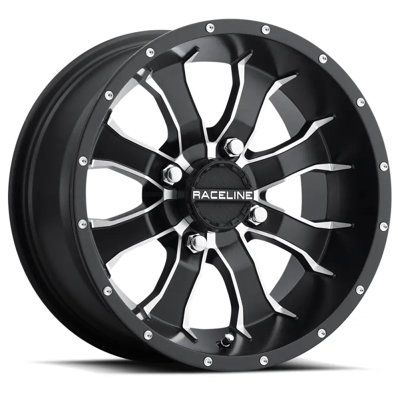 Raceline A77 Mamba 10x5in / 4x144 BP / 18mm Offset / 109.5mm Bore - Black & Machined Wheel