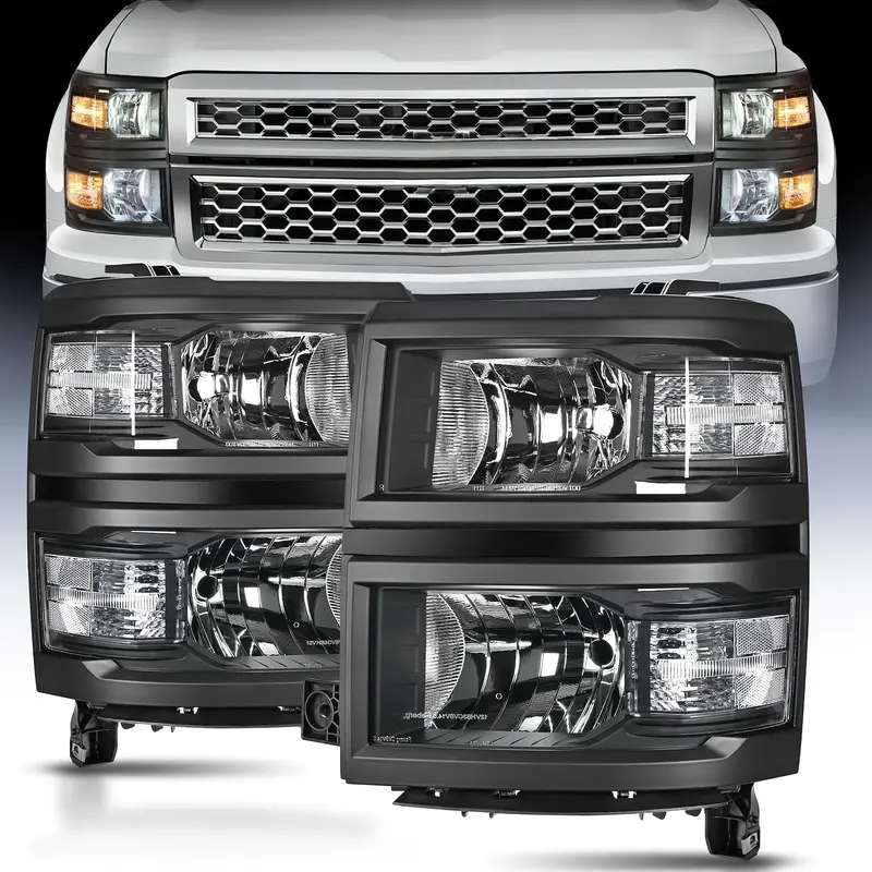 2014 2015 Chevy Silverado 1500 Headlight Assembly Black Housing Clear Reflector