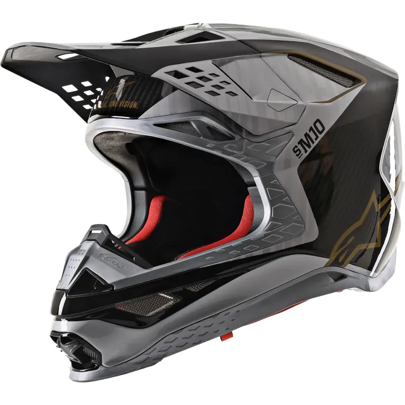 ALPINESTARS S.TECH S-M10 ALLOY HELMET SILVER/BLACK/CARBON/GOLD LG 8301720-1909-L