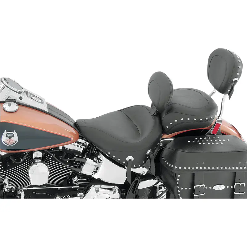 MUSTANG Wide Solo Seat - With Backrest - Black - Studded w/ Concho - FLST '00-'15 79485
