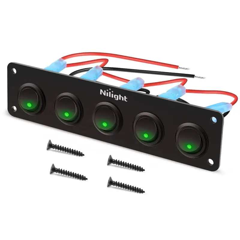 5Gang 3Pin Green Rocker Switch Panel