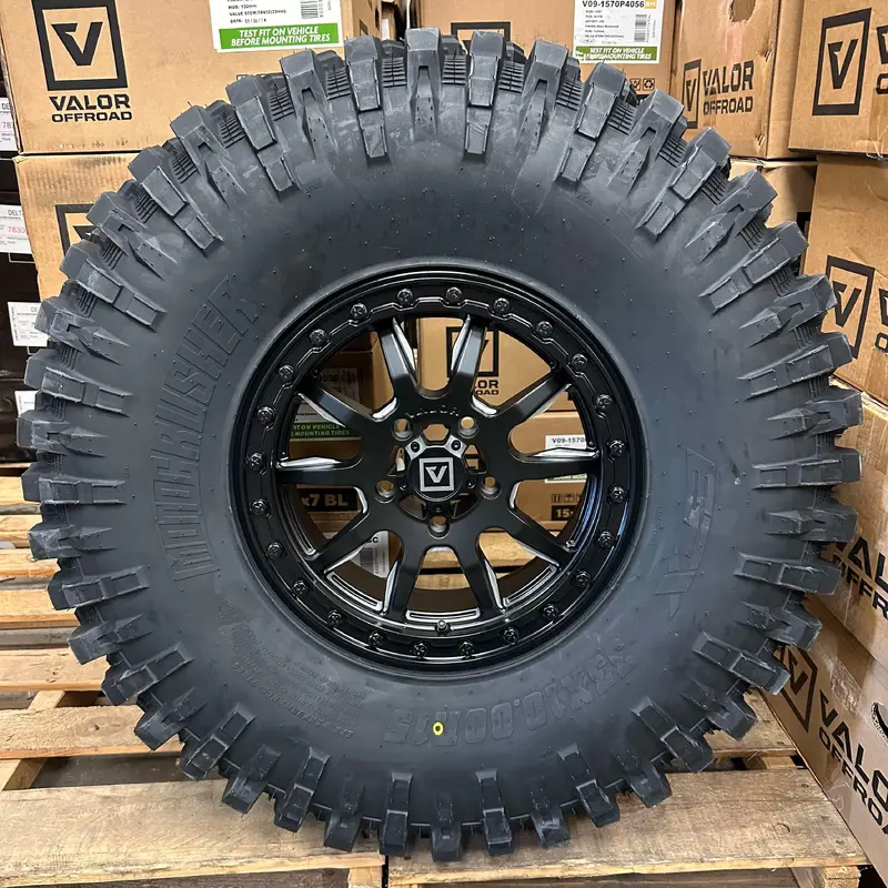 Valor Offroad V15 5/4.5 6+1 Satin Black beadlocks mounted on EFX MotoCrushers