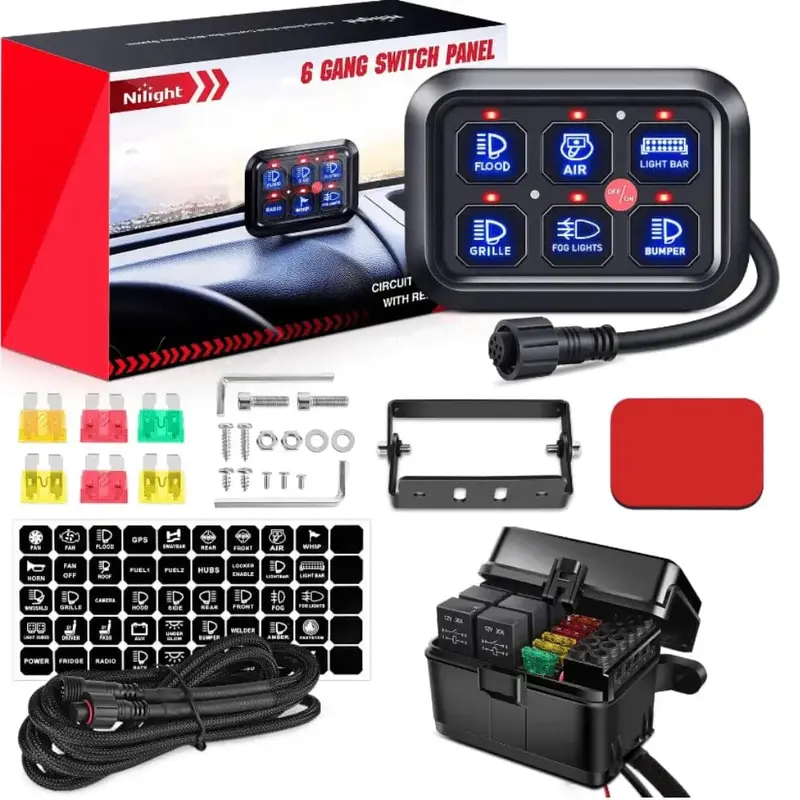 6Gang Multifunction Blue Rocker Switch Panel System