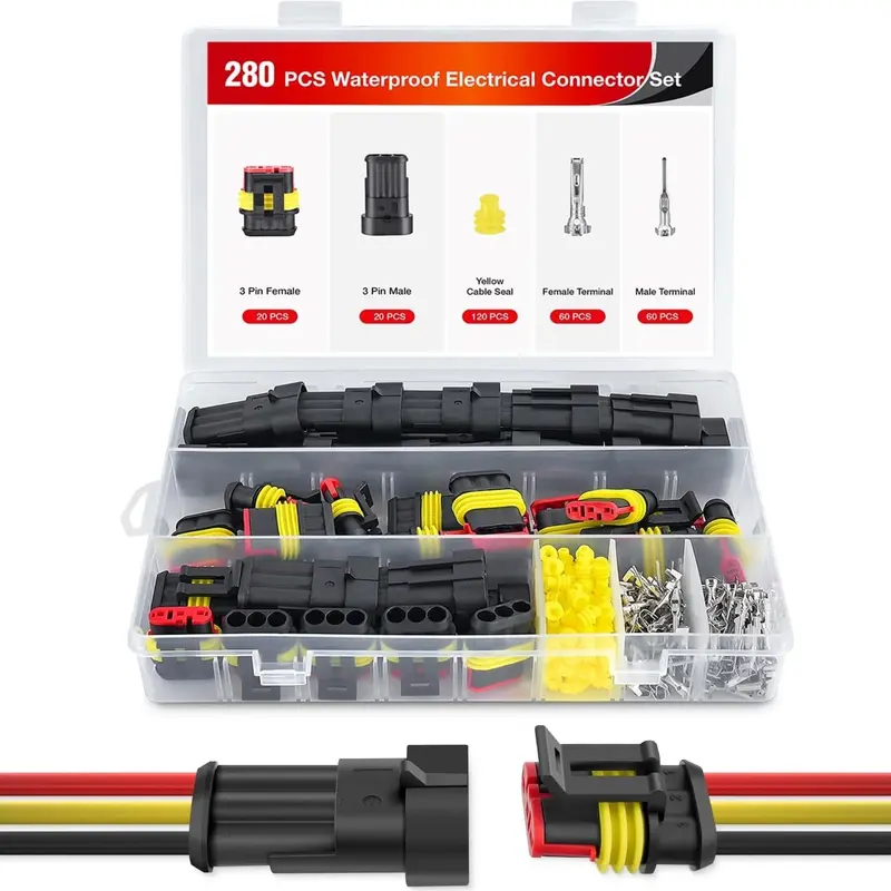 280PCS 3 Pin Electrical Connector Plug Male Female Terminal Wire Connector
