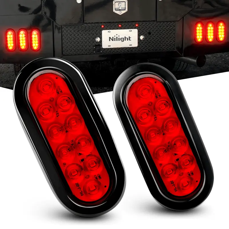 6 Inch Oval Red LED Trailer Tail Lights (Pair)