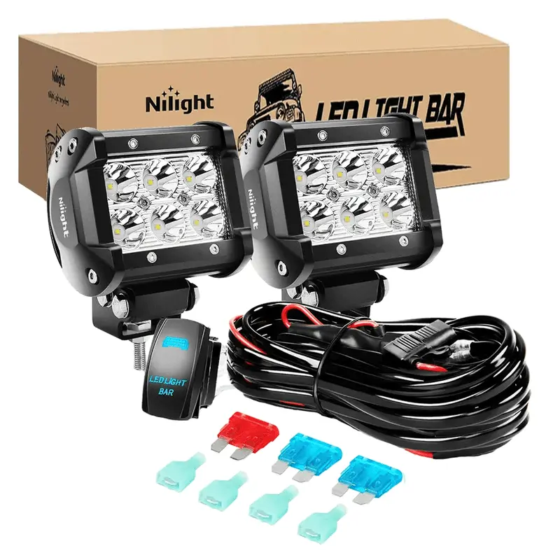 4 Inch 18W Double Row Spot LED Pods (Pair) | 12FT Wire 5Pin Switch