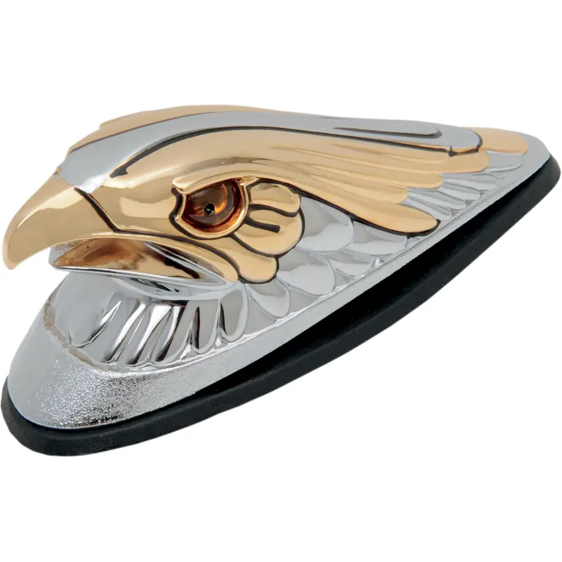 DRAG SPECIALTIES Gold Eagle Head with Lights - Amber Eyes - Large - Chrome 72923