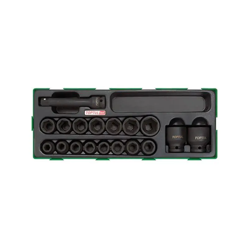 Toptul 18pcs 1/2In Dr Flank Impact Socket Set Metric Modular Insert