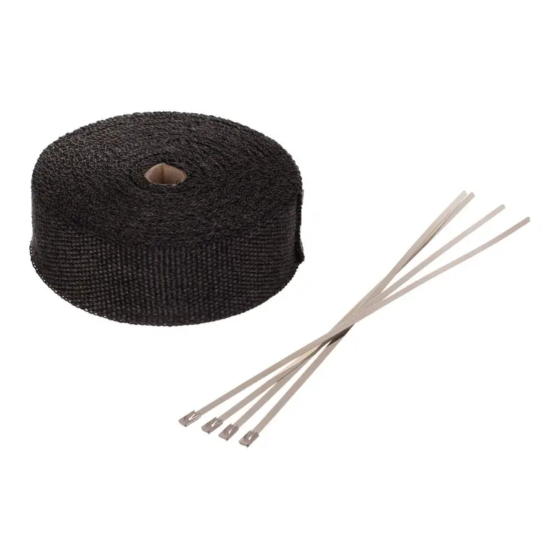 Whites Exhaust Wrap - Black 50mm x 15m (500C) + 4 Stainless Steel Ties