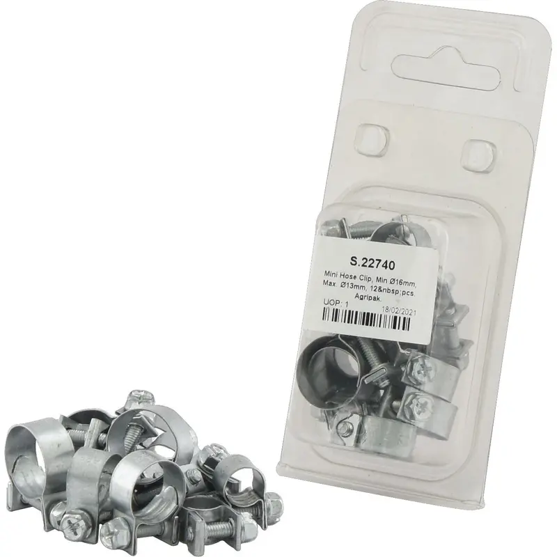 Mini Hose Clip, Min 16mm, Max. 13mm, 12 pcs. Agripak. | Sparex Part No.S.22740