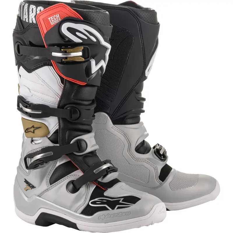 ALPINESTARS TECH 7 BOOTS BLACK/SILVER/WHITE/GOLD SZ 15 2012014-1829-15