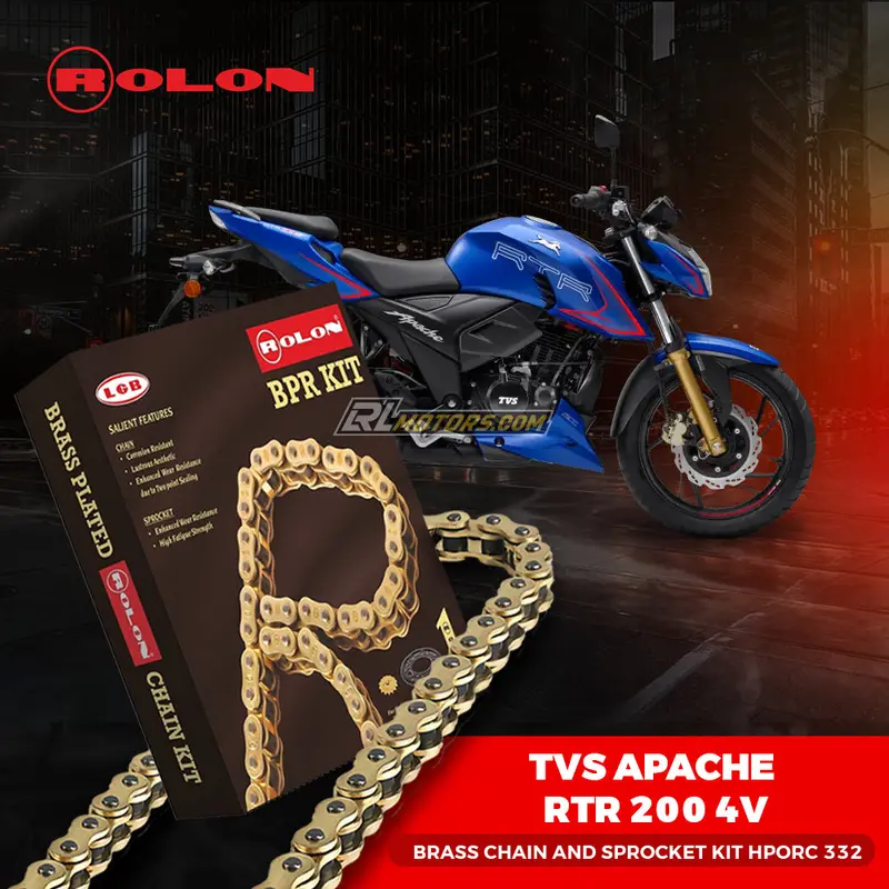 TVS APACHE RTR 200 4V - Rolon  Brass Chain and Sprocket KIT HPORC 332
