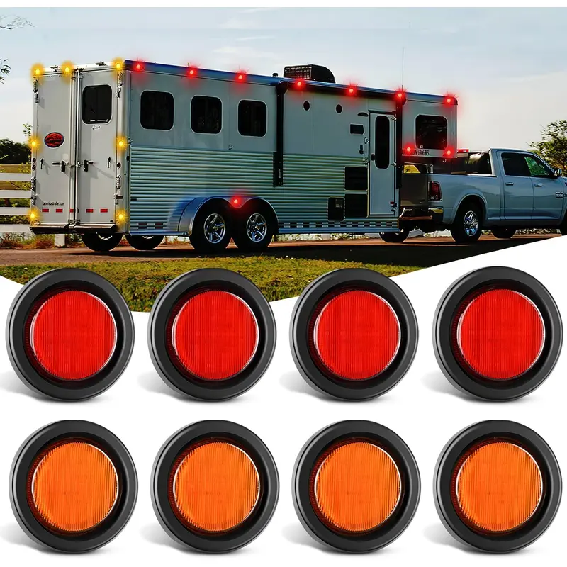 2.5 Inch Amber Red 13 Leds Round Marker Clearance Light (8 Pcs)